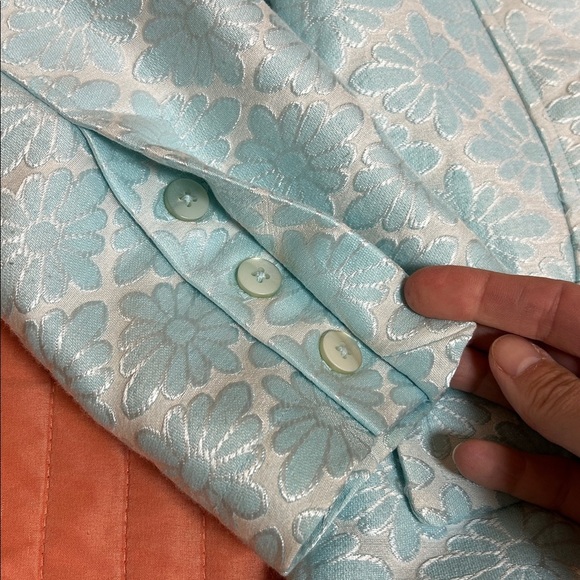 Ice Light Blue Jacquard Floral Blazer with Rhinestone Snap Buttons size 8 - Picture 6 of 16